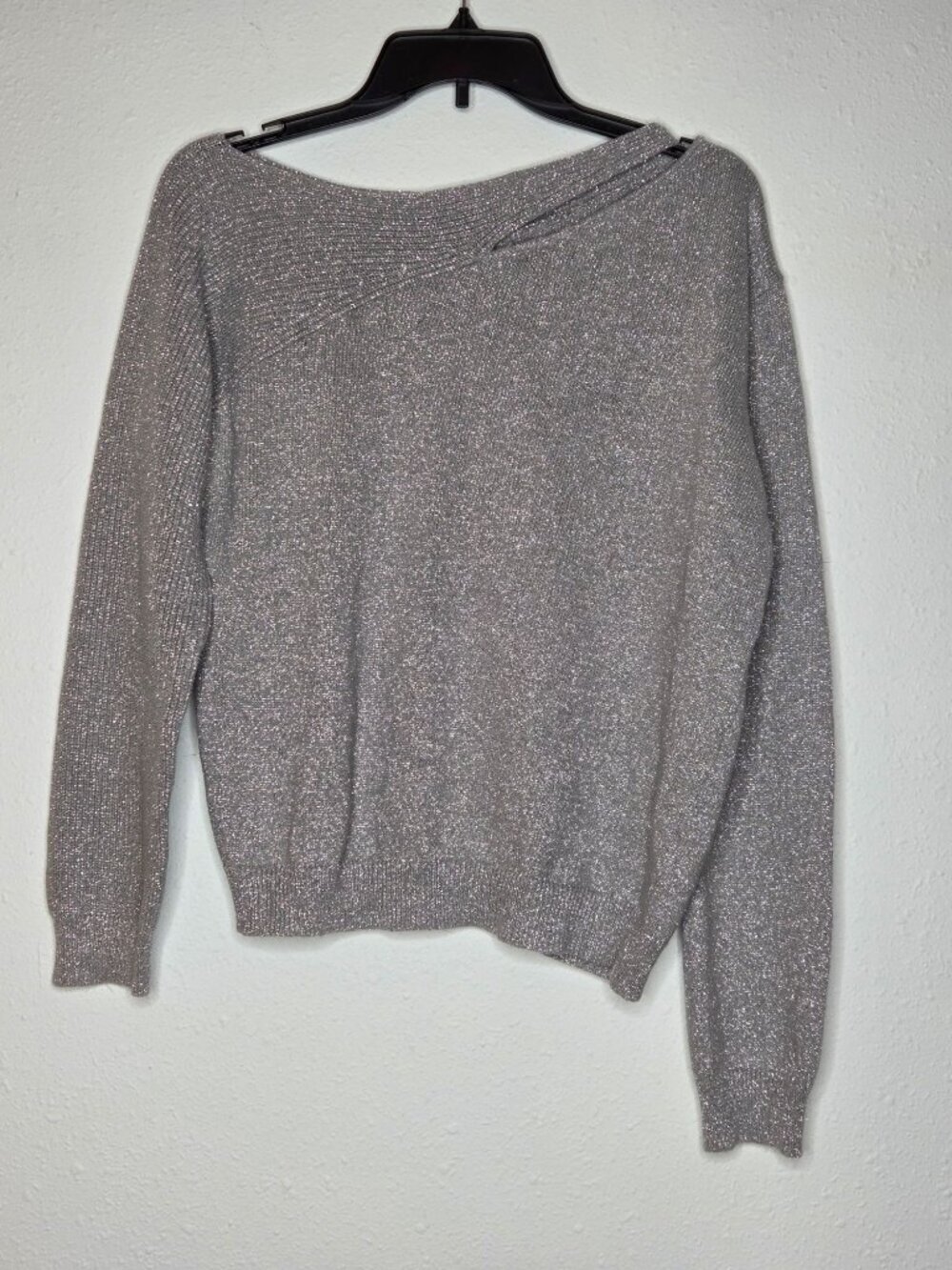 Vince Camuto One Side Shoulder Metallic Asymmetric Cutout Sweater